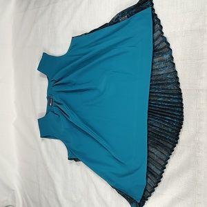 Covington Tank Top Turquoise Blue Black Pleated Front High Low Size Large